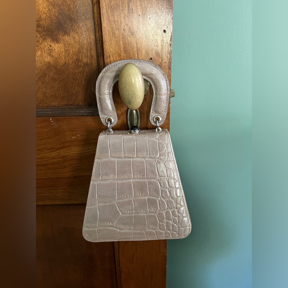 EUC $325 Staud Kenny Small Crocodile Croc Bag Tan Beige Evening French Grey - Picture 3 of 11